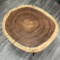 Belle table à thé en bois de noyer 90cm de diamètre Table basse en dalle de bois brut de noyer nord-américain rond