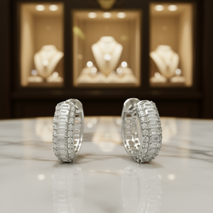 Orecchini di Diamanti Bianchi Champagne, Gioielli da Sposa di Lusso per Donne, Diamanti Naturali Taglio Baguette in Oro Bianco - Product Image 2