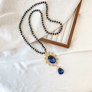 Elegant Long Chinese Style Necklace Blue Crystal Pendant Zinc Alloy Party Accessory Women's Fashion Sweater Chain - Product Image 1