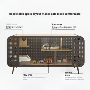 Özel katı All-in-One ahşap kedi çöp kapalı çiçek desen çelik yapı büyük uzay kedi kafes ve oturma odası TV kabine - Product Image 5