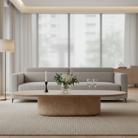 RH CIRO Table basse sur pied, design minimaliste moderne en bois massif ovale avec finition en chêne rustique pour le salon et le bureau