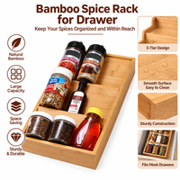 Étagère à épices en bambou durable à 3 niveaux et 12 compartiments, design simple et moderne, pour tiroir de cuisine