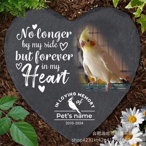 Uionen - Lápida Personalizada con Foto de Mascota, Figura Conmemorativa de Pizarra para Funeral, Piedra Conmemorativa Negra en Forma de Corazón para Perros y Gatos - Product Image 5