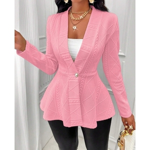 Nuevo Abrigo de Manga Larga para Mujer, Corte Entallado, con Botón Único y Textura Jacquard, a la Moda - Product Image 3