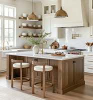 Tabouret de bar moderne rembourré en bois avec dossier incurvé, structure en bois massif pour îlot de cuisine