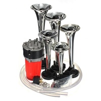 Klaxons à air pour voiture 12V 5 rouges et argentés, 125 dB, avec haut-parleur musical ABS, design 2 voies, pour voitures, camions, bateaux