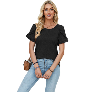 TONGYANG Top Estivo da Donna, Camicetta Casual con <span class=keywords><strong>Collo</strong></span> Tondo e Maniche Corte, <span class=keywords><strong>Camicia</strong></span> Larga con <span class=keywords><strong>Volant</strong></span>, Elegante Top Tinta Unita - Product Image 2