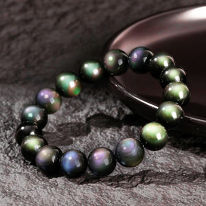 Bracciale in Ossidiana Arcobaleno Naturale 8A di Alta Qualità JD GEMS, Bracciale Elastico Unisex Iridescente con Occhi per Guarigione Emotiva - Product Image 2