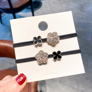 Scrunchies coréens scintillants en strass, nœuds de cheveux en forme de trèfle à quatre feuilles, élastiques en caoutchouc, accessoires pour cheveux pour femmes, vente en gros - Product Image 4