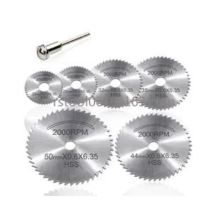 7Pcs Metal Cutting Disc Hss High Speed Steel Rotary Blade Wheel Discs Mandrel For Tools Wood Cutting Saw Dremel Cutter (3.175mm)