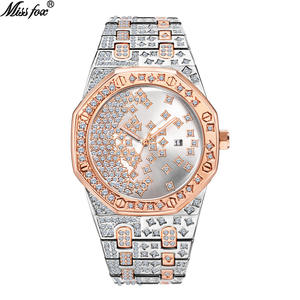 Men's 2025 Trendy Punk Hip-Hop <b>Watch</b> - Full Diamond Iced Out Gold-Tone <b>Waterproof</b> Calendar Quartz Fashion Timepiece - Product Image 5