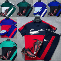 Zweiteilige Shorts Sets Herren Two Tone Patchwork Marke Sportswear Running Kurzarm T-Shirt Top und Shorts Set für Männer