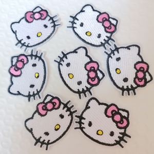Phong Cách Mới Dễ Thương Phim Hoạt Hình <span class=keywords><strong>Kitty</strong></span> Mèo Đầu Thêu Vá Sắt Trên Vá Thêu Các Bản Vá Lỗi Với Màu Hồng Bow Cho Hàng May Mặc - Product Image 1
