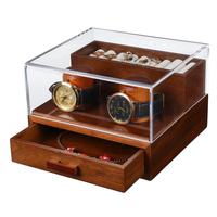 Kotak Jam Tangan Mewah Persegi Custom Dua Warna MDF/Kayu Karet dengan Penyimpanan Kayu Solid Ukiran Laser Kerajinan Display