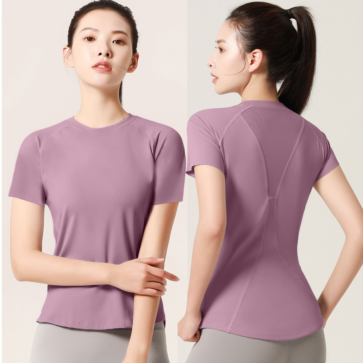TongJoes Women's Summer Active Tops Breathable Fitness T-Shirt Mesh Yoga Short-Sleeved Quick Dry Skinny Fit Spandex/Polyester