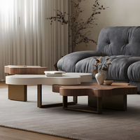 Table Basse Nuage Moderne de Luxe Léger Italien, Ensemble de Tables Basses Créatives Irrégulières, Plateau en Bois Personnalisable Écologique pour Salon