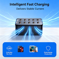 Hub de charge rapide USB multi-ports JYWD - Noir, station de charge USB universelle 10-30 ports pour plusieurs appareils