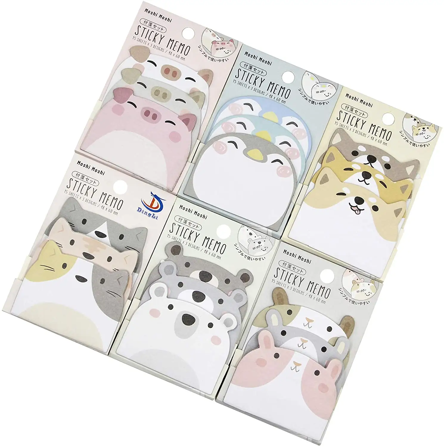 6 Packungen Niedliche Tier Cartoon Haft notizen Self-Stick Memo Pad Sets für Haustier liebhaber Frauen Mädchen