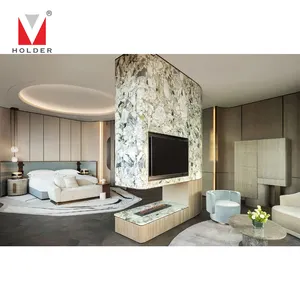 Fornitore di mobili per la creazione di un marchio cinese con pannello in legno personalizzato Design unico moderno Set di mobili per la camera da letto dell'hotel