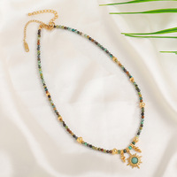 Cristal naturel de guérison pierre africaine turquoise perlée pendentif en acier inoxydable tour de cou plaqué or collier pour femmes dames