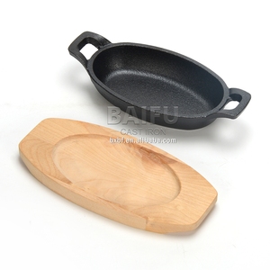 Mini plat à griller ovale en fonte pré-assaisonné avec plateau en bois, Mini plat de service en fonte, plats à rôtir ovales - Product Image 5