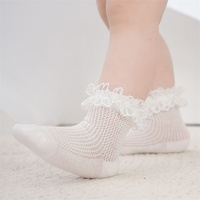 Chaussettes de printemps en coton couleur unie avec étiquette privée pour nouveau-né et bambin Chaussettes en dentelle et à volants pour bébé fille 1 pièce