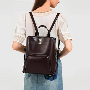 Luxury Women's Genuine Leather Backpack-Stylish <strong>Vintage</strong> Design Zipper Air Cushion Strap 20-35L Capacity High Quality <strong>Laptop</strong> - Product Image 3