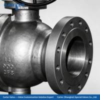 Vanne à boisseau sphérique OEM Carter en acier inoxydable, montée sur trunnion, avec bride en acier au carbone, siège souple, zéro fuite, tige allongée, actionnée par engrenage