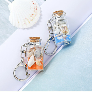 Llavero con botella de vidrio de arena marina, con conchas marinas y estrellas de mar, 4.5x2.2cm, botella de los deseos, regalo personal - Product Image 3