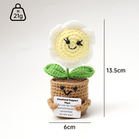 Décoration artistique tricotée à la main : Ensemble de plantes en pot Cactus, Poupée au design de personnage, Tournesol souriant au crochet, Ornement suspendu pour voiture
