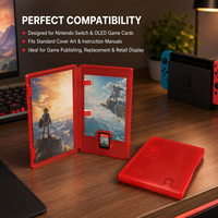 Étui de rangement durable en PP rouge pour cartouches de jeu, type coque, avec clips pour manuel et pochette transparente pour insertion de couverture