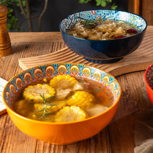 ชามเซรามิกสไตล์โบฮีเมียนย้อนยุค ขนาดใหญ่ สีเคลือบใต้ผิว คุณภาพสูง สำหรับใช้ในครัวเรือน - Product Image 2