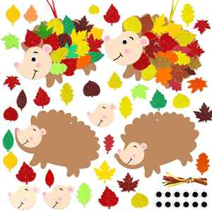 DIY Autumn Hedgehog Foam Craft Kit Fall Leaf Sticker Art Activity with Googly Eyes Ribbon Thanksgiving Hanging Decoration - Product Image 1