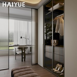 Conjunto de Vestidor Abierto con Diseño Moderno <span class=keywords><strong>y</strong></span> Acabado en <span class=keywords><strong>Madera</strong></span> Paralela HAIYUE, Vestidor Modular con Puerta de Vidrio - Product Image 1