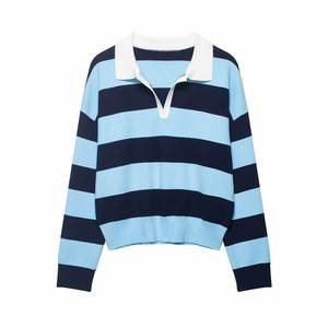 Pull long à manches longues pour femme, style vintage, rayé, color-block, respirant, en polyester, pour l'automne - Product Image 5