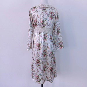 Abito lungo a vita impero con stampa floreale vintage personalizzato per donna, abiti in raso da donna - Product Image 4