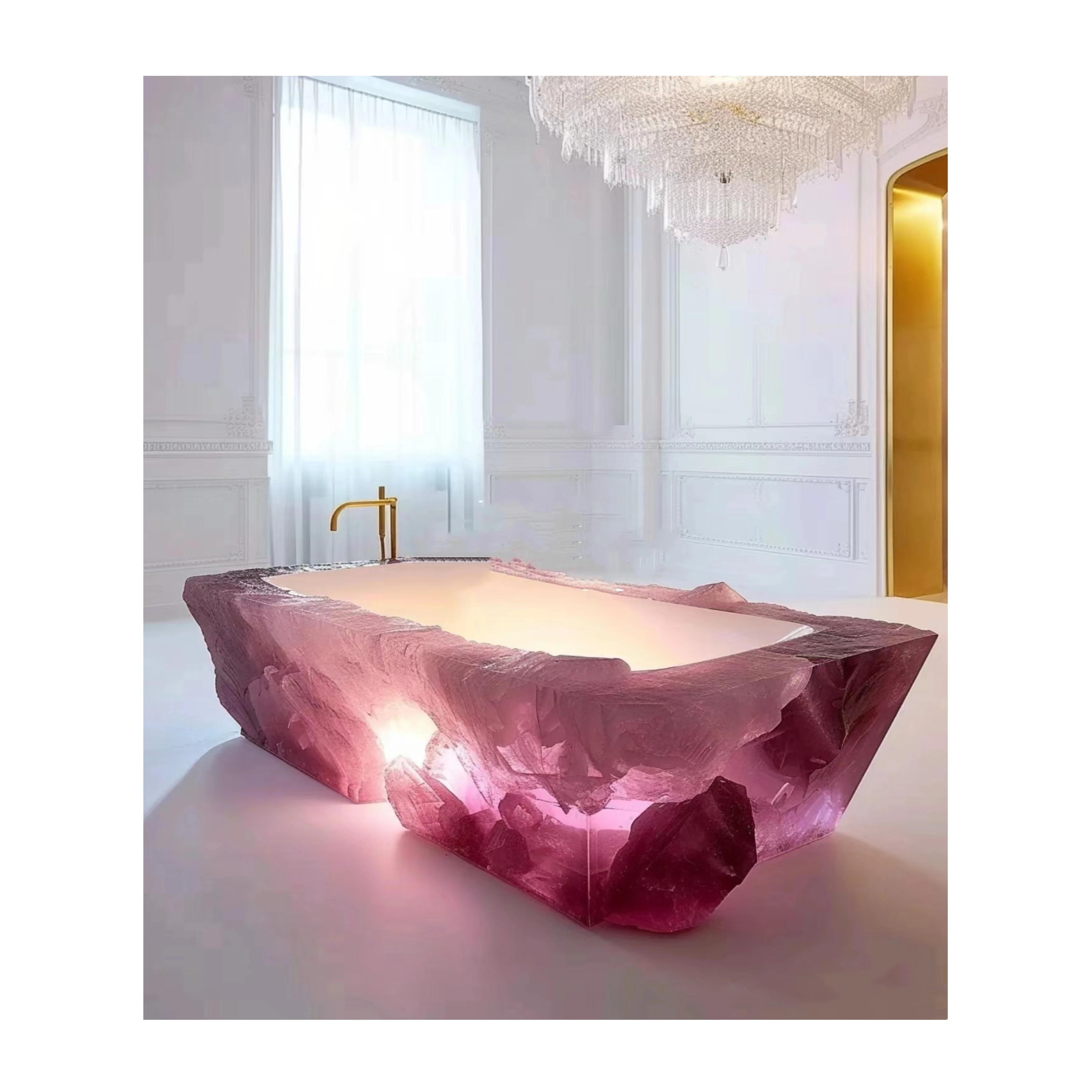 Baignoire en pierres précieuses en cristal rose Baignoire en pierre naturelle Bain en verre onyx rétro-éclairé Bain en pierre