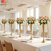 Vase en métal doré élégant pour centre de table de mariage, support de fleurs en forme de trompette, décoration de table - Vente en gros