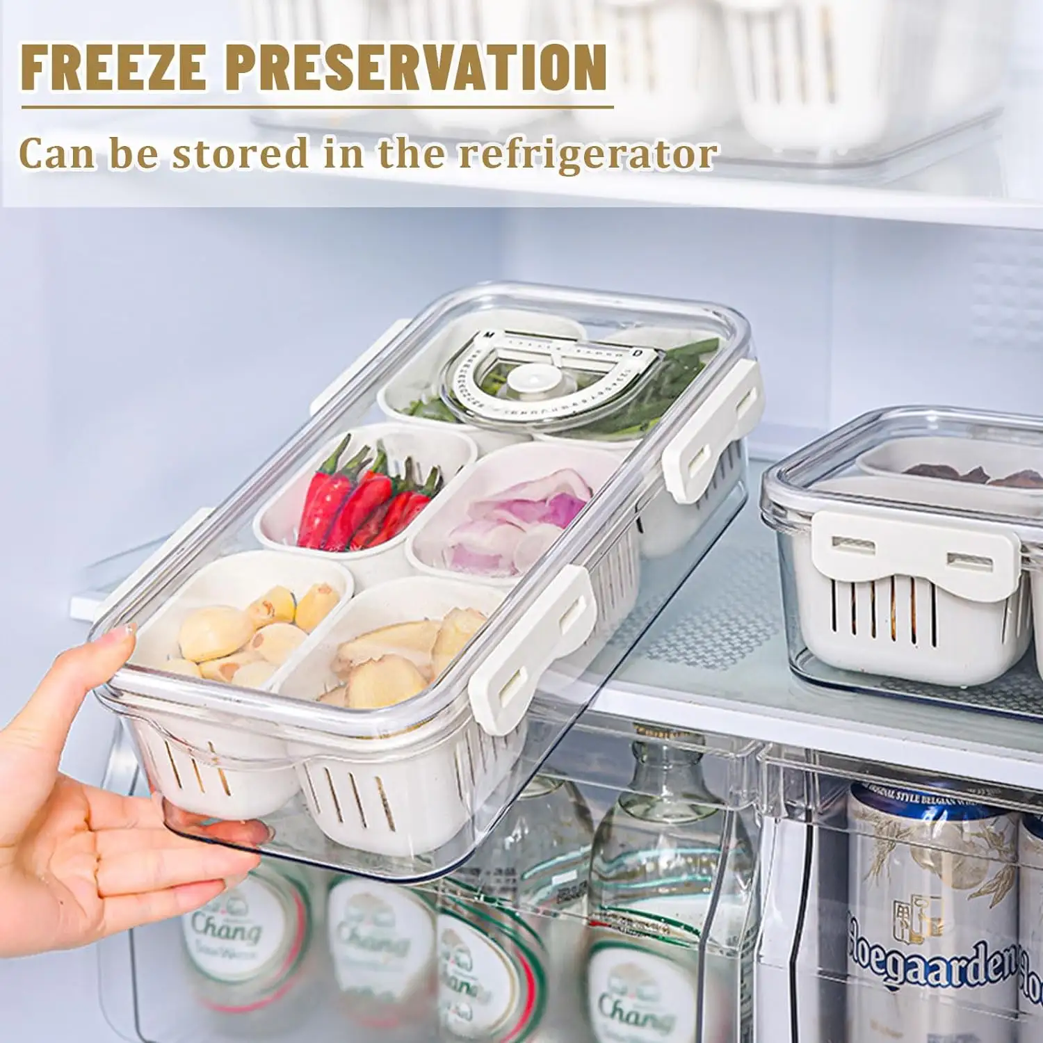 Divided Serving Tray with Lid Fruit Storage Containers for Fridge Snack Box Portable Food Storage Containers with 6 Compartments