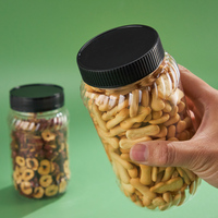 Fournisseur : Pot de stockage PET 360 ml, boîte alimentaire carrée en plastique strié de 57 mm avec bouchon à vis noir pour l'emballage en vrac des aliments secs