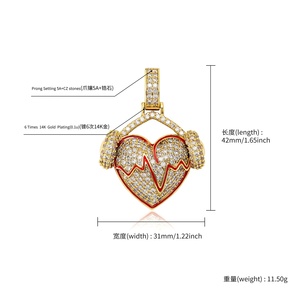 Nuove collane con ciondolo a forma di cuore pieno di zircone ghiacciato gioielli Hip Hop in ottone placcato oro catena di corda cuore pulsante - Product Image 2