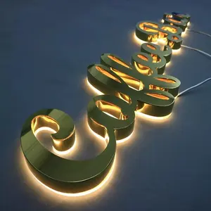 Groothandel Indoor Outdoor Op Maat Gemaakte Metalen Led Verlichting Strip Elektrische Gouden Spiegel Teken 3d Kapper Winkel Reclame Messing Bewegwijzering