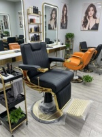 Fauteuil de barbier hydraulique antique doré brun avec siège confortable et structure en aluminium pour salon de coiffure