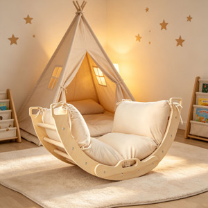 Arche d'escalade Montessori en bois pour enfants, avec coussin, pour intérieur, type table et balançoire - Product Image 2