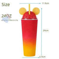 Gelas Tumbler Akrilik Mickey Mouse Dinding Ganda untuk Anak dengan Tutup Sedotan dan Telinga, Ramah Lingkungan, Dapat Digunakan Kembali