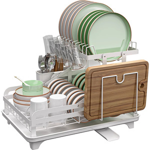 Scolapiatti Pieghevole a 2 Livelli, Design Moderno, da Appoggio per Cucina, con Vassoio Raccogligocce, Multifunzionale, Vendita Diretta dalla Fabbrica - Product Image 2
