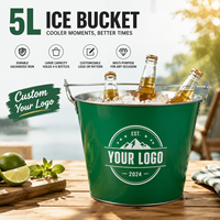 Seau à glace en fer galvanisé multi-usages de 5 L avec poignée robuste, bord roulé, logo personnalisé pour pique-nique, camping, bar