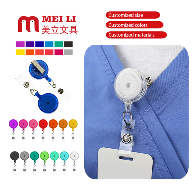 Custom Logo Decorative Round Badge Reel ID Holder Colorful Plastic Retractable Nurse Badge Reels