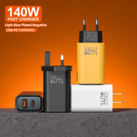 Cargador Rápido GaN USB-C de 140W con Enchufe para UE, EE. UU. y Reino Unido, Cargador Rápido PD Tipo C de 140W para Teléfono Móvil, Adaptador de Viaje