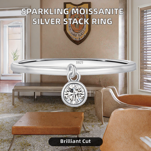 Real 925 <b>Sterling</b> <b>Silver</b> Rhodium Plated Bezel <b>Set</b> Simple Sparkling D Color Moissanite Stackable Charm <b>Rings</b> for Women Fine - Product Image 2